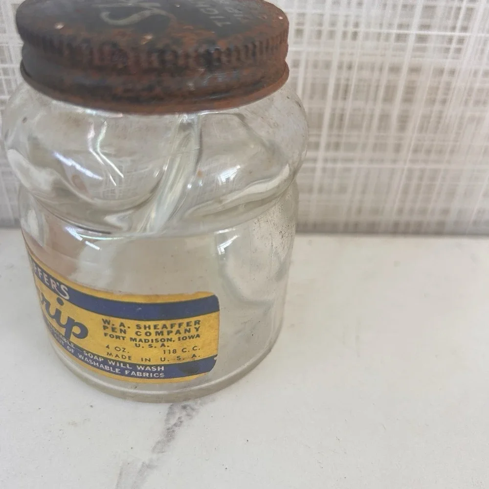 Vintage Sheaffer's Skrip‎ Washable Melon Red 94 Empty Jar With Metal Lid BxA